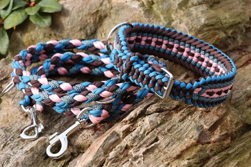 Hnědá perlička - nastavitelný obojek + přepínací vodítko 8 pramenů
