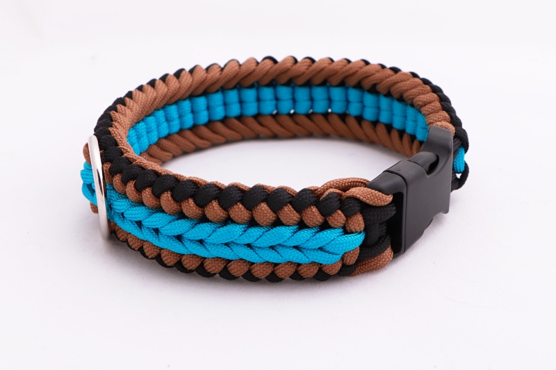 Hnědo-modrý set - pevný obojek