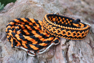 Oranžový set - nastavitelný obojek + přepínací vodítko 8 pramenů